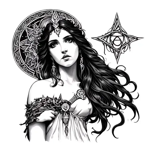 Circe goddess pentagram incorporating elements tattoo design idea