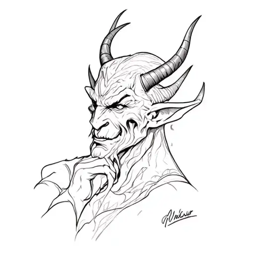a devil with horns on a forearm tattoo design idea