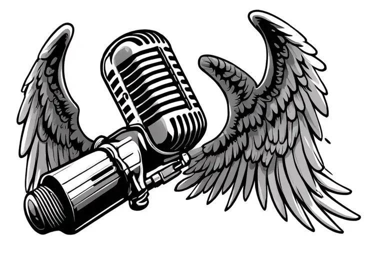 retro microphone with angel wings tattoo on the throat  tattoo design idea