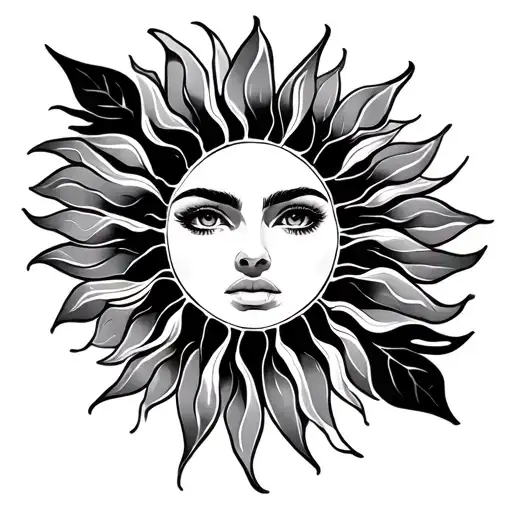 fine line water sun tribal tattoo design idea