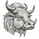 angry bull's head tattoo design idea