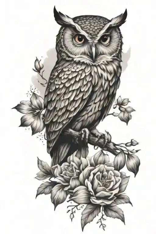 owl with cosmos and gladiolus  tattoo design idea