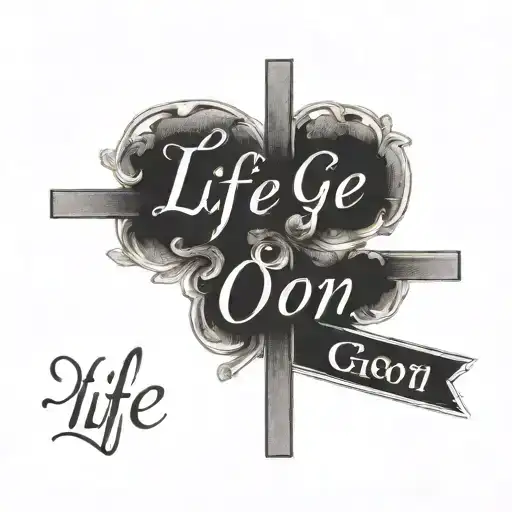  "life goes on" in cursive with a cross to the bottom, made out of the dates march 6th 1978 and november 19th 1945 tattoo design idea