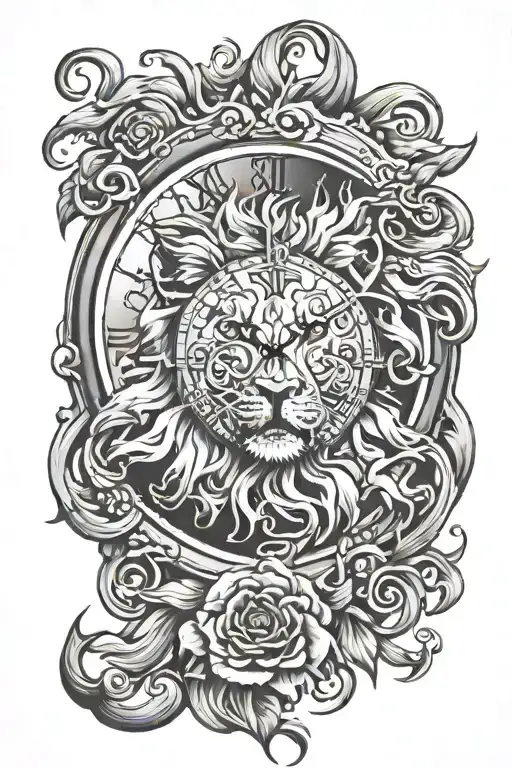 lion clock tattoo design idea