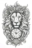 lion clock tattoo design idea