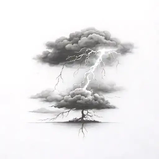 a thunderstorm with lightning and dark clouds for a tattoo. The ground must no appear in the image.  tattoo design idea
