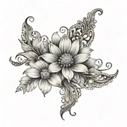 dainty daisy incorporated henna right hand to mid forearm  tattoo design idea