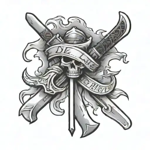 crossed ice axes with the words die fighting tattoo design idea