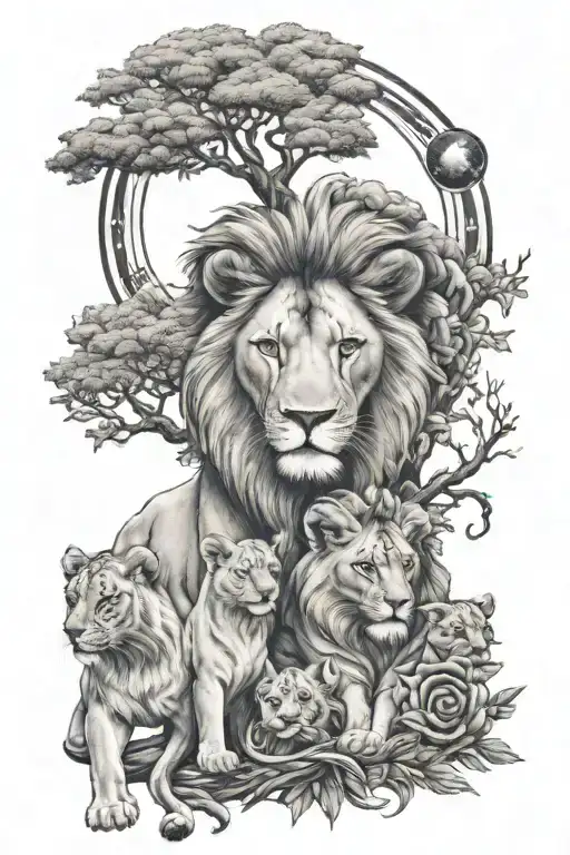 lion cubs, pharaoh, tree of life, angel numbers, anime, energy, sun, moon, elements, adinkra, Africa, 444, yin yang tattoo design idea