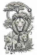 lion cubs, pharaoh, tree of life, angel numbers, anime, energy, sun, moon, elements, adinkra, Africa, 444, yin yang tattoo design idea