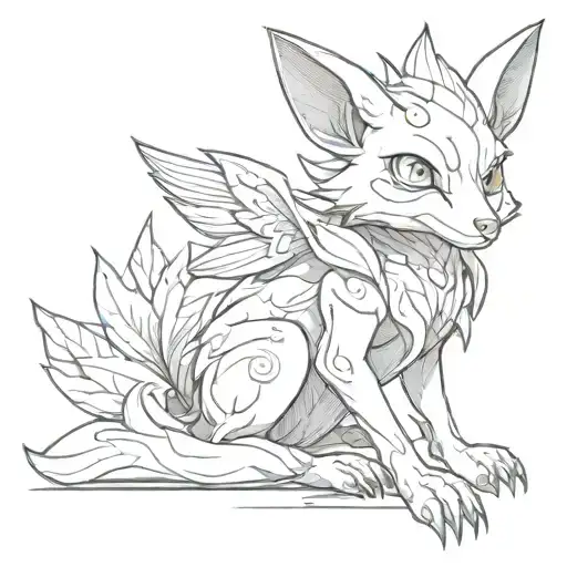 cubone pokemon as a nine tail fox sitting alone tattoo design idea
