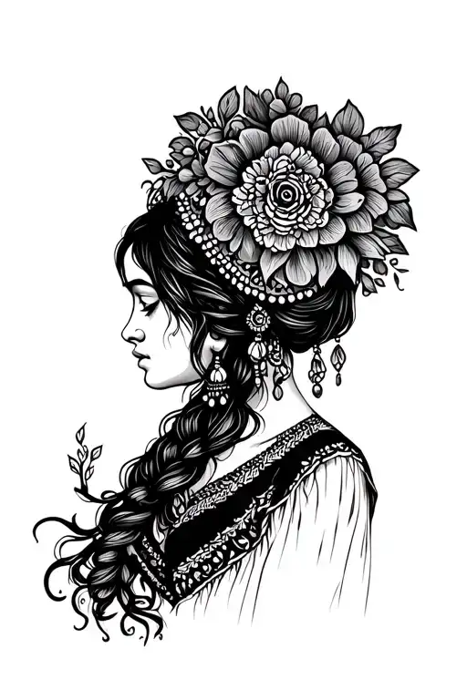 gypsy girl side profile tattoo design idea