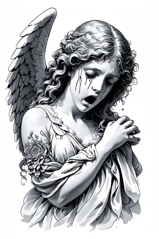 crying angel tattoo design idea