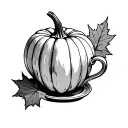 pumpkin, coffee cup, Maple leaf tattoo design idea