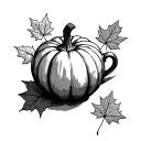 pumpkin, coffee cup, Maple leaf tattoo design idea
