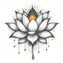 add trajectories surrounding lotus. use dark space themed colors and replace the lighter pedals with darker colors tattoo design idea