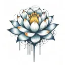 add trajectories surrounding lotus. use dark space themed colors and replace the lighter pedals with darker colors tattoo design idea