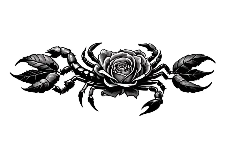 rose with a scorpion climbing on it tattoo design idea