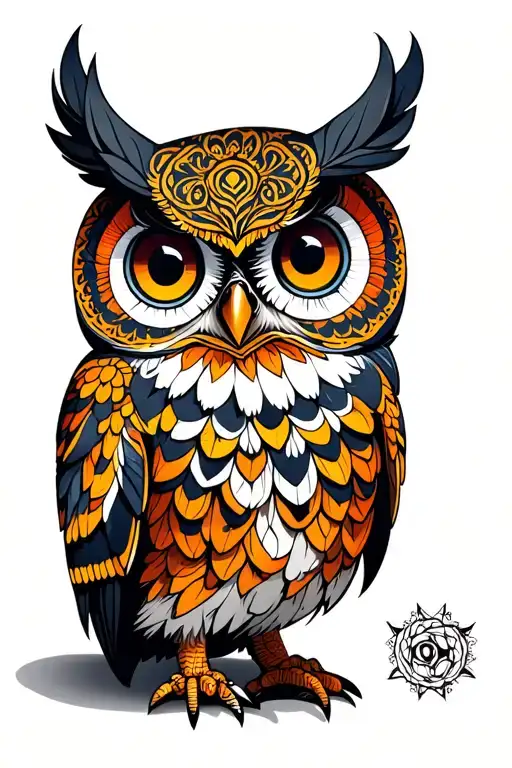 owl big eyes mandala tattoo design idea