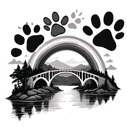 paw prints and rainbow bridge tattoo design idea