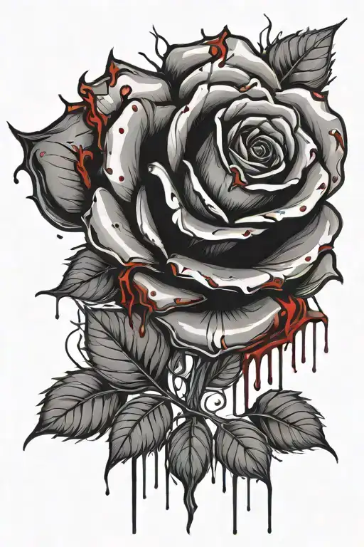 black rose with a degrade of red and blood dripping tattoo design idea