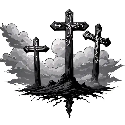 3 Crosses With Clouds tattoo design idea