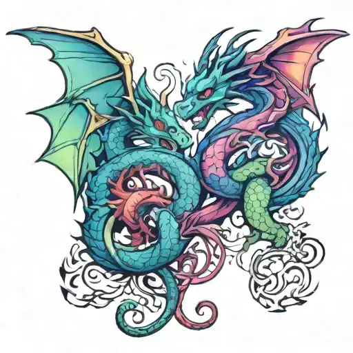 Twin dragons going tattoo design idea