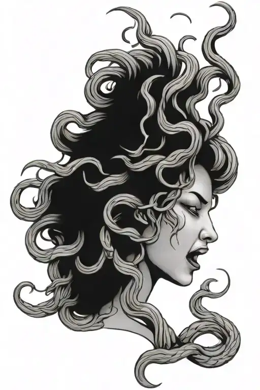 Side profile of a screaming crying medusa tattoo design idea