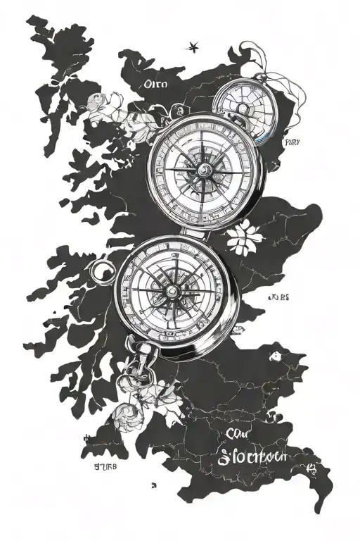 compass on scotland map tattoo design idea