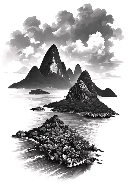 pitons mountains in Saint Lucia tattoo design idea