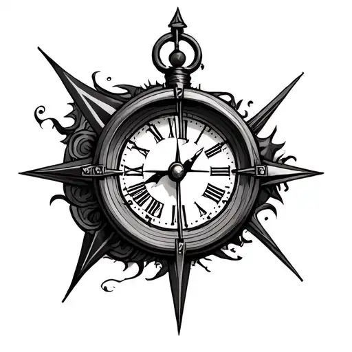 Half Clock Half Compass tattoo design idea