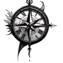 Half Clock Half Compass tattoo design idea