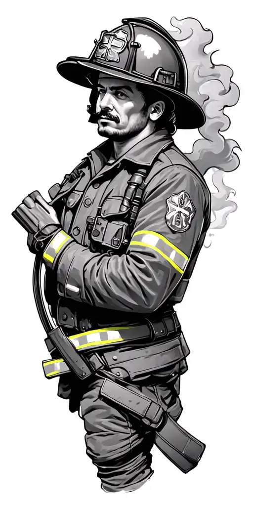 retro firefighter, cross, Mississippi, wrapped in smoke tattoo design idea