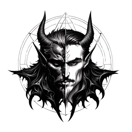 devil god symbol in alchemy gemini masculin two face tattoo design idea