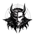 devil god symbol in alchemy gemini masculin two face tattoo design idea