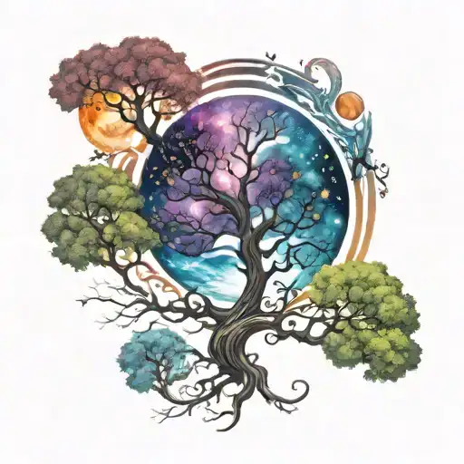 galaxy, tree of life, triple moon,  tattoo design idea