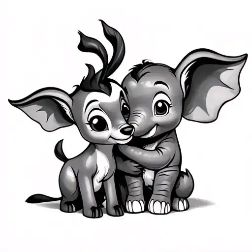 bambi and dumbo hugging each other tattoo design idea