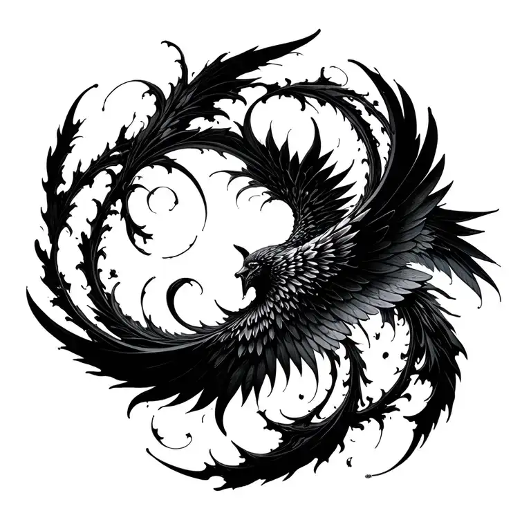 High contrast brush-like strokes dark aesthetic surrealist gothic blackwork wings ornamental abstract sigilism tattoo design idea