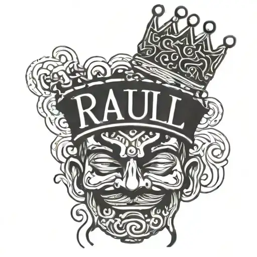Raul in cholo lettering w a 5 point crown hanging tattoo design idea