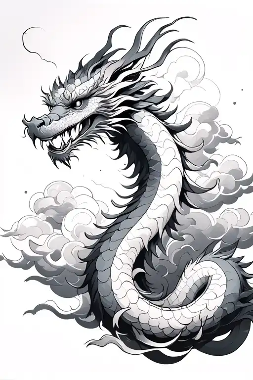 Korean dragon an clouds surrounding tattoo design idea