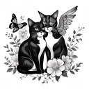 Cats, butterflies , vines, flowers , Joann & Alaina my angels tattoo design idea
