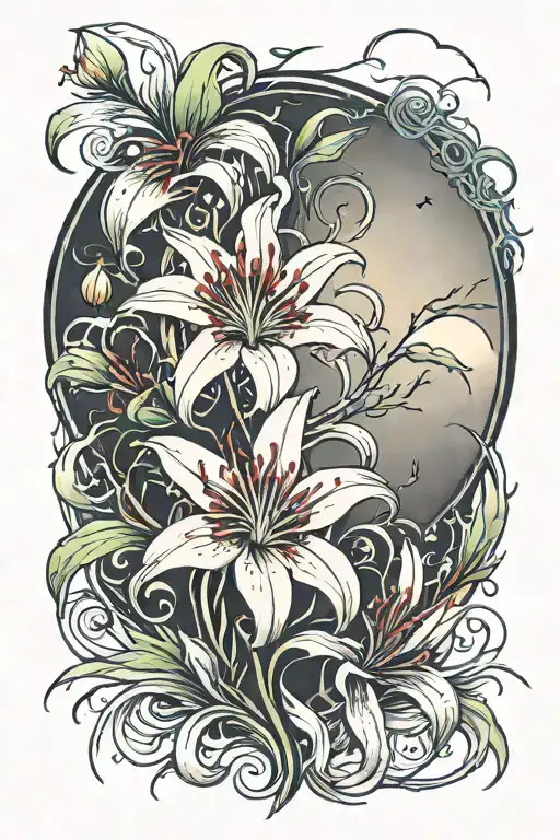 spider lily and moon intertwined tattoo design idea