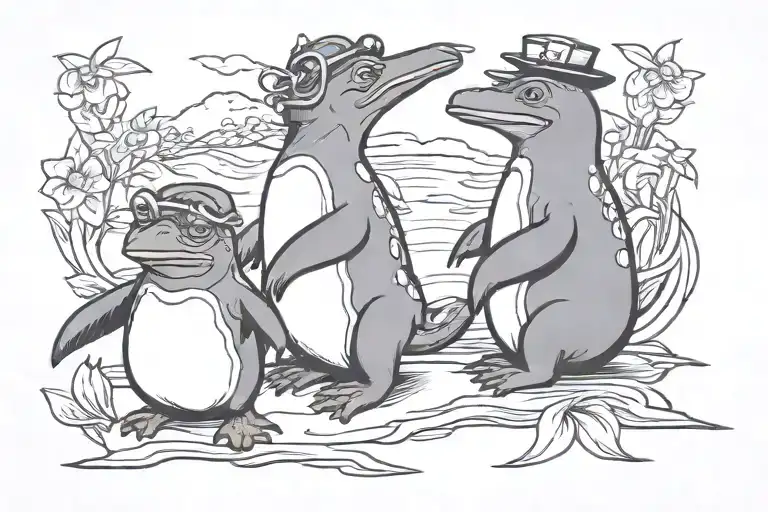 penguin frog friends tattoo design idea