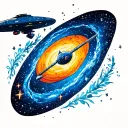 spave with swirling galaxy and stars  with a Star Trek enterprise ship and doctor who tardis near the galaxy tattoo design idea