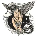 galactic nebula hands praying with clouds birds  Angel wings  tattoo design idea