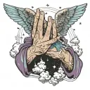 galactic nebula hands praying with clouds birds  Angel wings  tattoo design idea