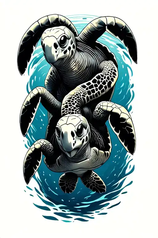 loggerhead turtles swimming underwater tattoo design idea