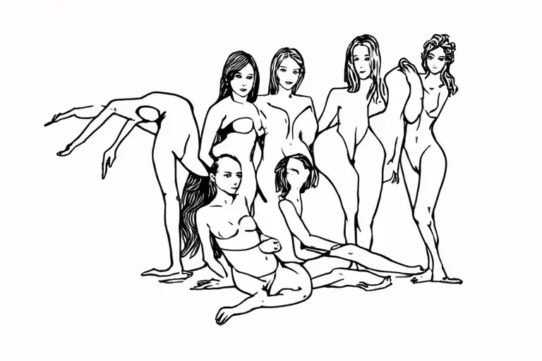 a group of people posing for a picture tattoo design idea