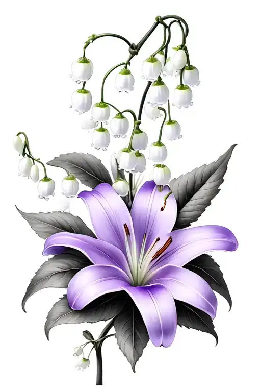 lilac and Lily of the valley flower tattoo design idea