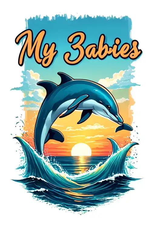 "My 3 babies " 3 dolphins jumping with sunset tattoo design idea